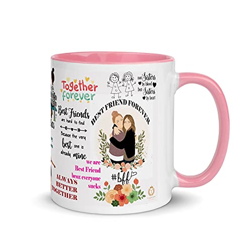 TAJNAN Best Friend Coffee Mug BFF Quotes Printed Ceramic Cup White with Pink Handle 350 Ml - Image 4