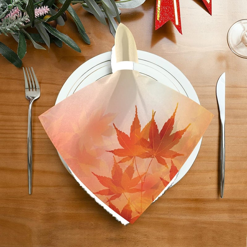 senya Thanksgiving Day Cloth Napkins Set of 6 Autumn Leaves Golden Maple Square Premium Polyester Table Linen for Thanksgiving Day Dinner Parties - Image 3
