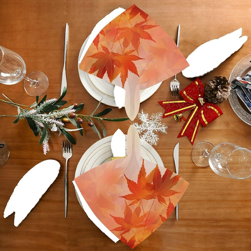 senya Thanksgiving Day Cloth Napkins Set of 6 Autumn Leaves Golden Maple Square Premium Polyester Table Linen for Thanksgiving Day Dinner Parties - Image 5