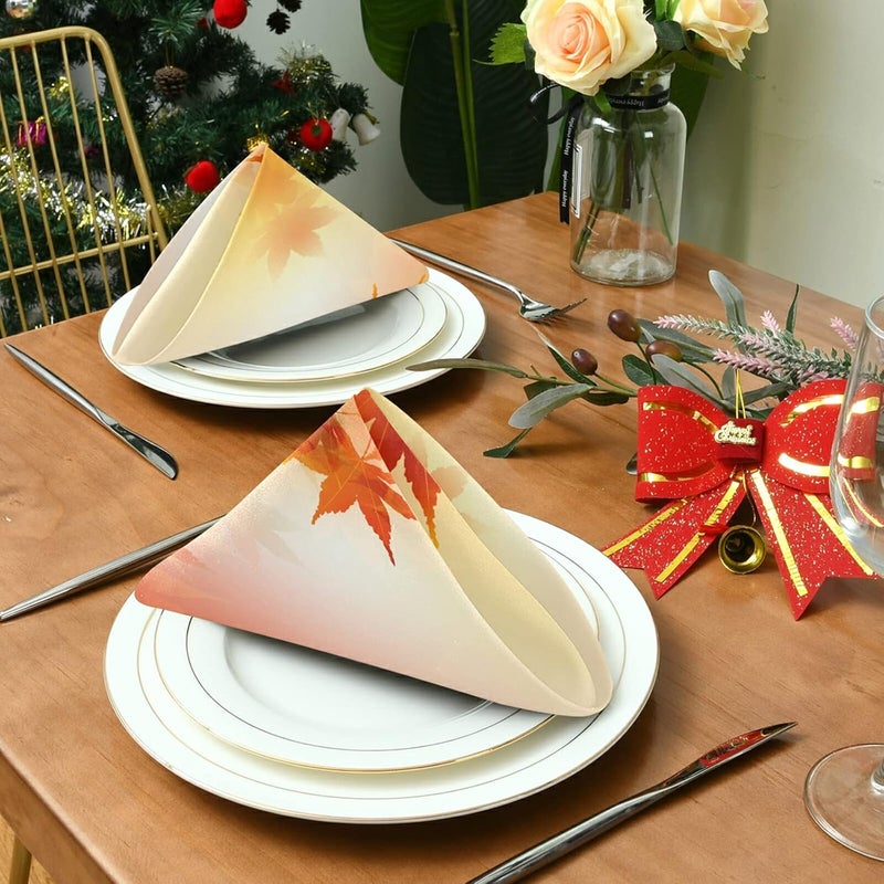 senya Thanksgiving Day Cloth Napkins Set of 6 Autumn Leaves Golden Maple Square Premium Polyester Table Linen for Thanksgiving Day Dinner Parties - Image 4