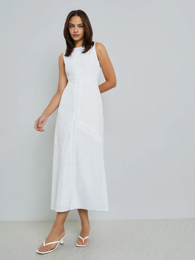 Styli White Self-Design Sleeveless A-Line Maxi Dress