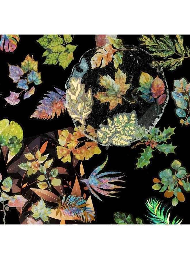 Bluejw Sell 30 Pieces Of Three-dimensional Gilded PET Laser Stickers Leaves Plant Ins Wind Waterproof Stickers Hand Account Material Decoration - Image 2