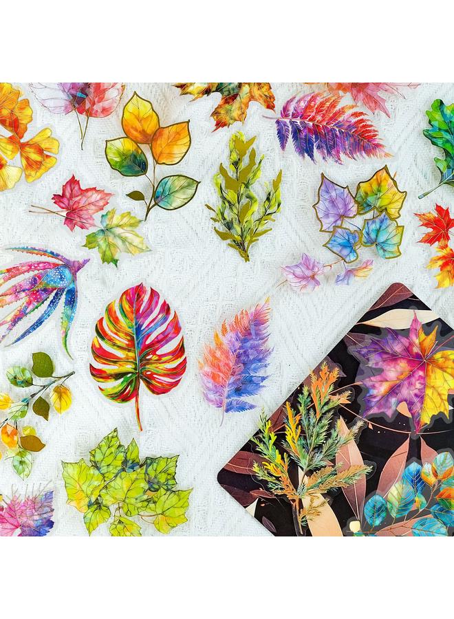 Bluejw Sell 30 Pieces Of Three-dimensional Gilded PET Laser Stickers Leaves Plant Ins Wind Waterproof Stickers Hand Account Material Decoration - Image 1