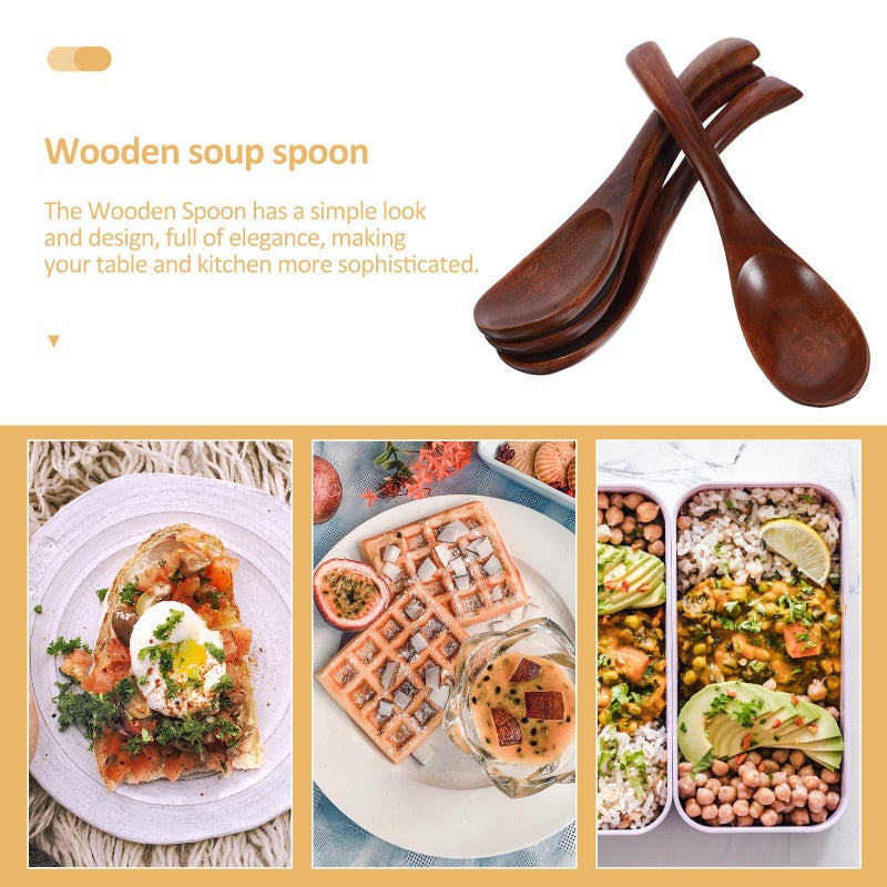 4 Pcs Nanmu Wood Small Soup Spoons 6 69 Inch Reusable Dessert Stirring Scoops - Image 4