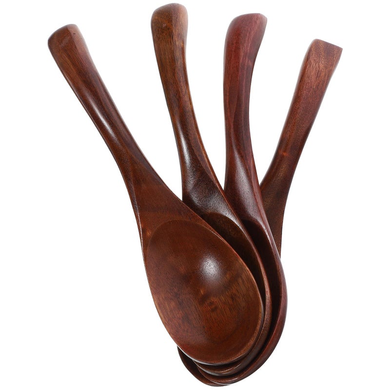 4 Pcs Nanmu Wood Small Soup Spoons 6 69 Inch Reusable Dessert Stirring Scoops - Image 2