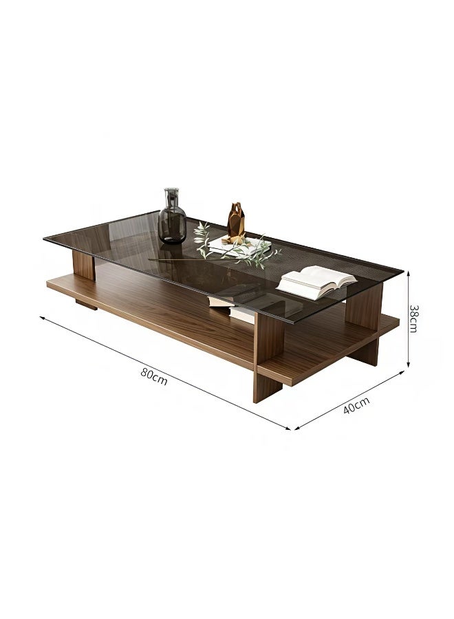 ChenDa Modern Walnut Tempered Glass Coffee Table 80×40×38cm - Impact Resistant & Stable Living Room Coffee Table - Image 3