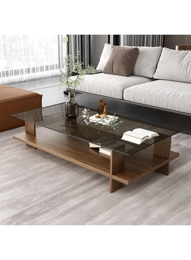 ChenDa Modern Walnut Tempered Glass Coffee Table 80×40×38cm - Impact Resistant & Stable Living Room Coffee Table - Image 1