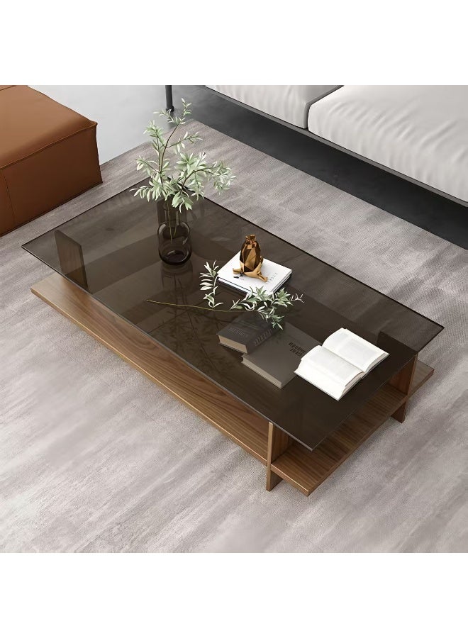 ChenDa Modern Walnut Tempered Glass Coffee Table 80×40×38cm - Impact Resistant & Stable Living Room Coffee Table - Image 2