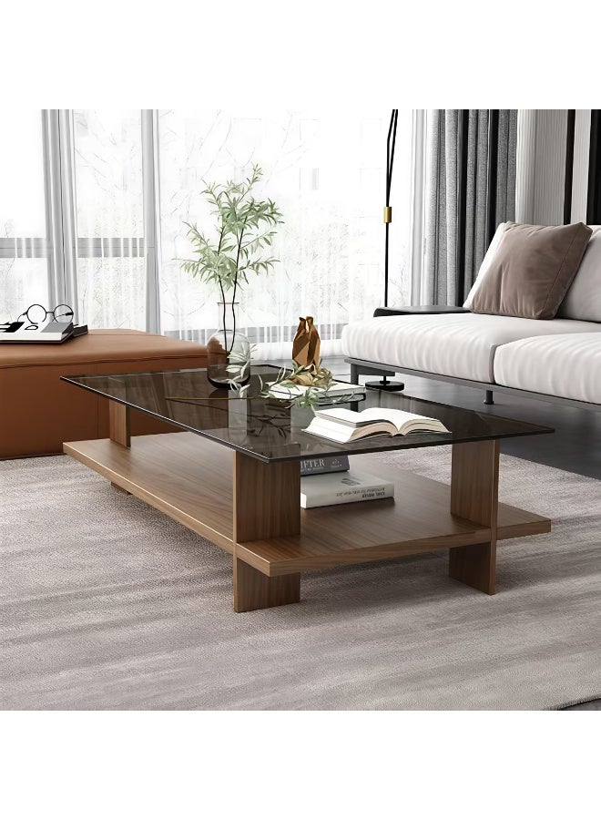 ChenDa Modern Walnut Tempered Glass Coffee Table 80×40×38cm - Impact Resistant & Stable Living Room Coffee Table - Image 4