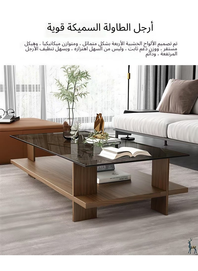 ChenDa Modern Walnut Tempered Glass Coffee Table 80×40×38cm - Impact Resistant & Stable Living Room Coffee Table - Image 5
