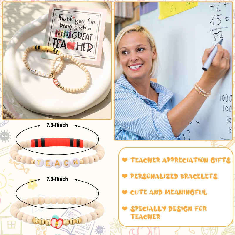 Juinte 6 Set Teacher Appreciation Gifts Crayon Crochet Dolls with Thank You Teacher Bracelet Presents for Graduation End of Year from Students - Image 4
