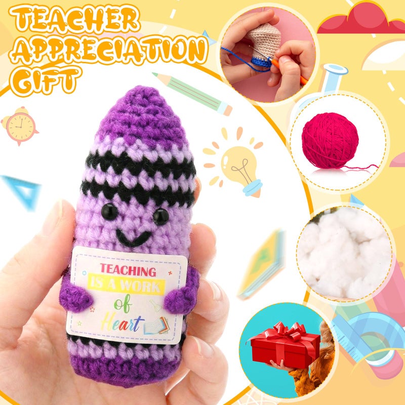 Juinte 6 Set Teacher Appreciation Gifts Crayon Crochet Dolls with Thank You Teacher Bracelet Presents for Graduation End of Year from Students - Image 5