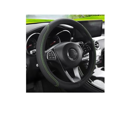 LoyaForba Leather Car Steering Wheel Cover Elastic Breathable AntiSlip Steering Wheel Protector Car Interior Accessories for Men Women Universal 15 Inch for Most Cars BlackGreen - Image 1