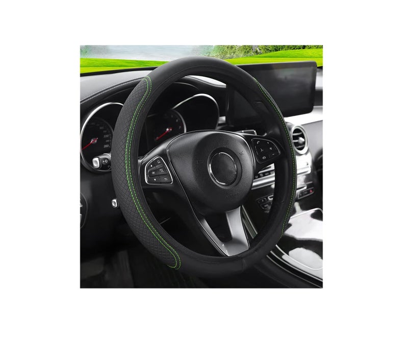 LoyaForba Leather Car Steering Wheel Cover Elastic Breathable AntiSlip Steering Wheel Protector Car Interior Accessories for Men Women Universal 15 Inch for Most Cars BlackGreen - Image 3