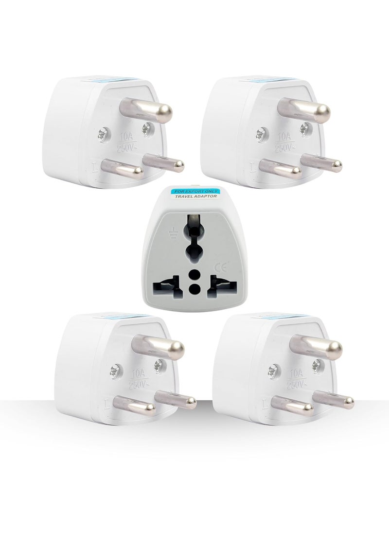 HI PLASST PINS N PLUGS HiPlasst India Converter Plug 3Pin Pack of 5 World Travel Adapter for USA UK Canada Europe to India Type D Adaptor Plug Socket for Foreign Devices in India  - Image 1