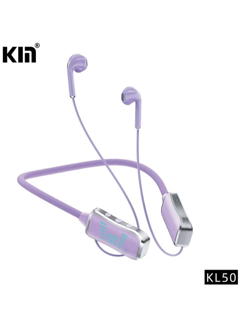 KIN Kin KL50 Bluetooth Neckband Earphones, 48 Hours Playtime, LED Display, TF Card Support Purple - Image 1