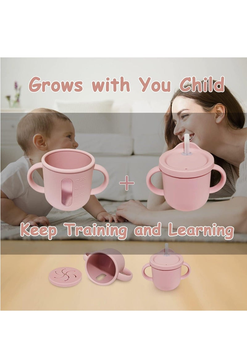 XiuWoo Silicone Sippy Cup Snack Pot for Baby with Straw and Cleaning Brush Infant Spill Proof Toddler Drinking Training Two Hands Easy to Clean - Image 5