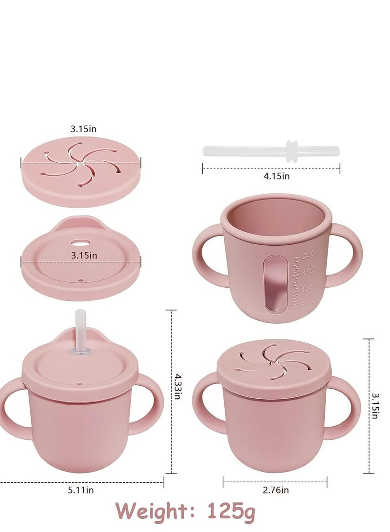 XiuWoo Silicone Sippy Cup Snack Pot for Baby with Straw and Cleaning Brush Infant Spill Proof Toddler Drinking Training Two Hands Easy to Clean - Image 3