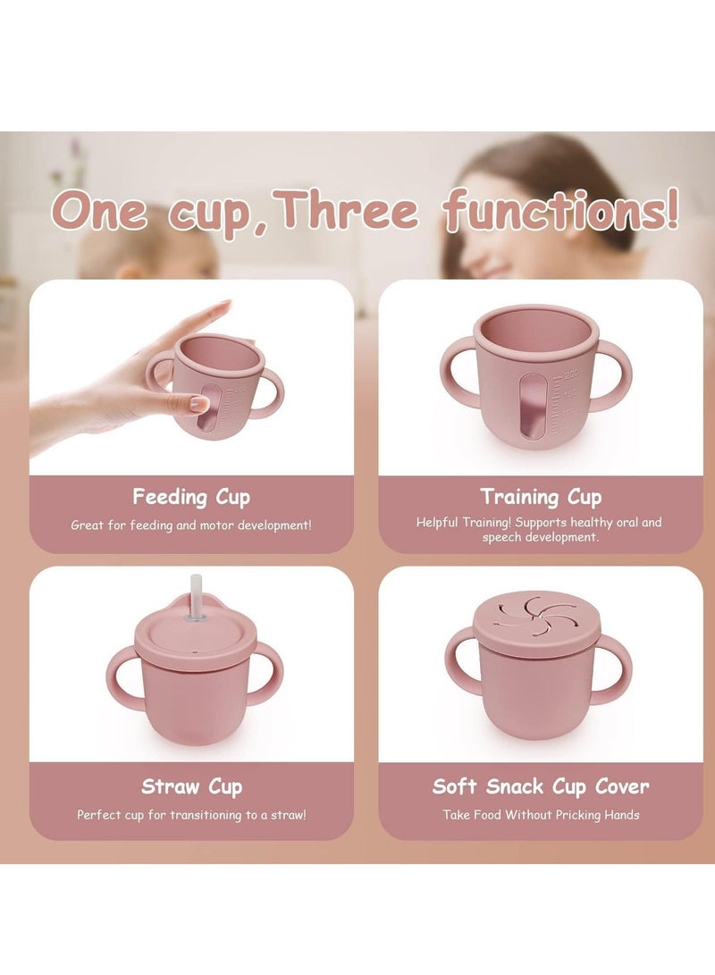 XiuWoo Silicone Sippy Cup Snack Pot for Baby with Straw and Cleaning Brush Infant Spill Proof Toddler Drinking Training Two Hands Easy to Clean - Image 4