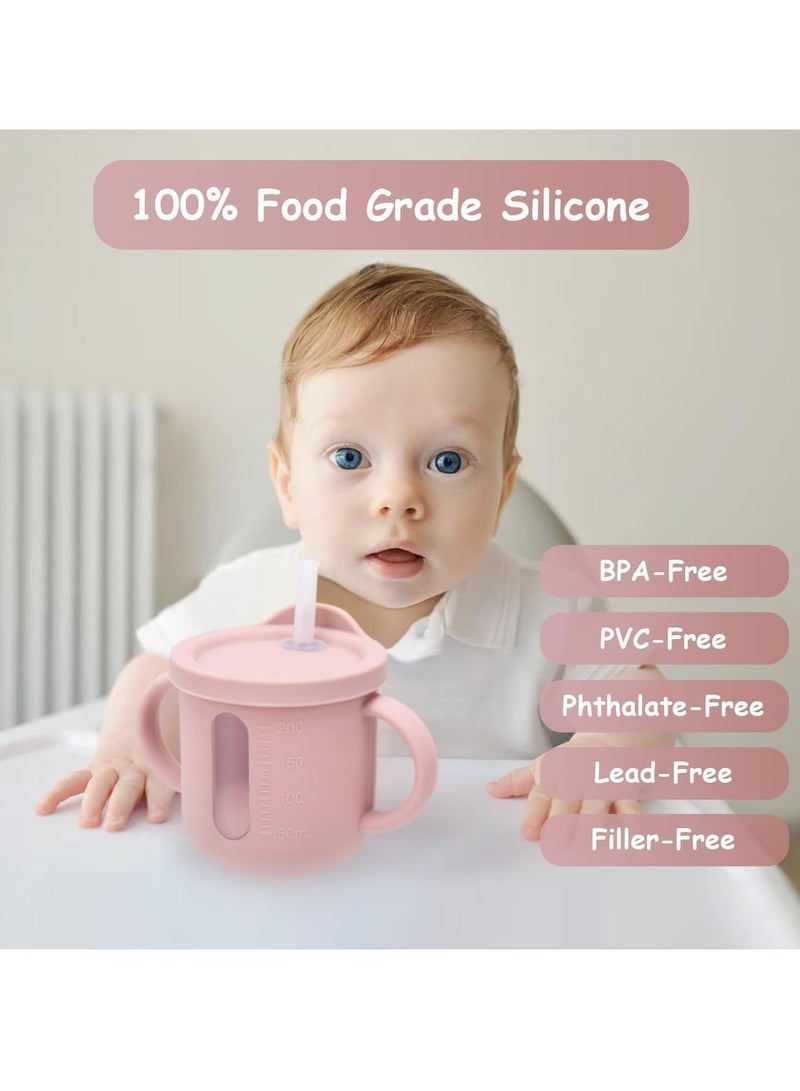 XiuWoo Silicone Sippy Cup Snack Pot for Baby with Straw and Cleaning Brush Infant Spill Proof Toddler Drinking Training Two Hands Easy to Clean - Image 2