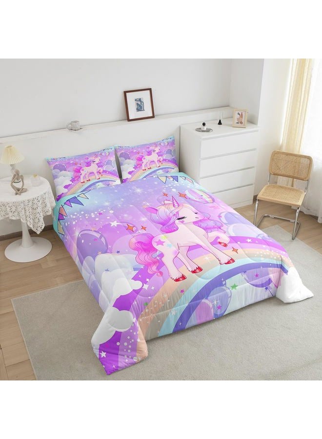 Feelyou Unicorn Girls Bedding Set Twin Kawaii Cute Rainbow Unicorn Comforter Set Reversible Cartoon Stars Comforter Kids Children Purple Unicorn Animal Room Decor 1 Pillowcase - Image 5