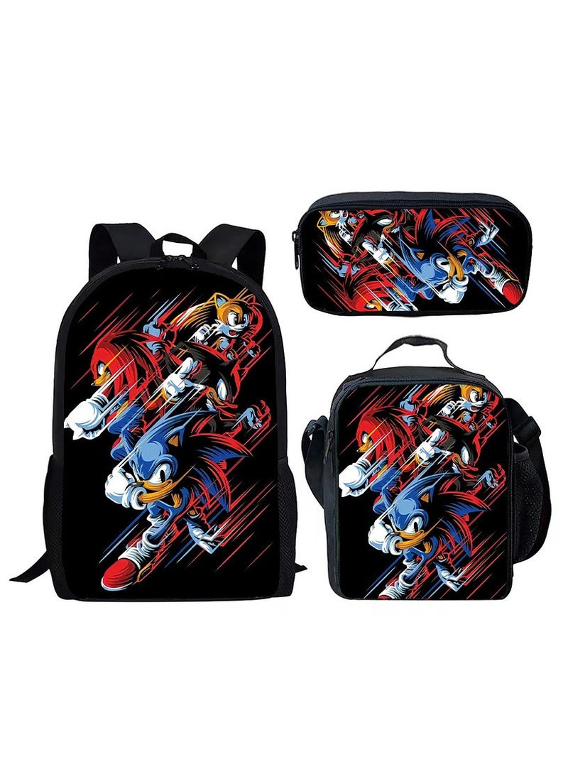 Sonic Primary School Backpack Cartoon Anime Backpack Messenger Bag Pencil Case Three-Piece Set 29*16*42cm