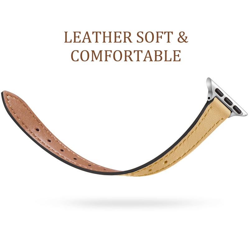 Charlam Compatible with Apple Watch Bands for Women 41mm 40mm 38mm 42mm 44mm 45mm 46mm,Top Grain Soft Leather Bands Slim Wristband for iWatch SE, iWatch Series 11 10 9 8 7 6 5 4 3 2 1,Limestone Brwon - Image 3