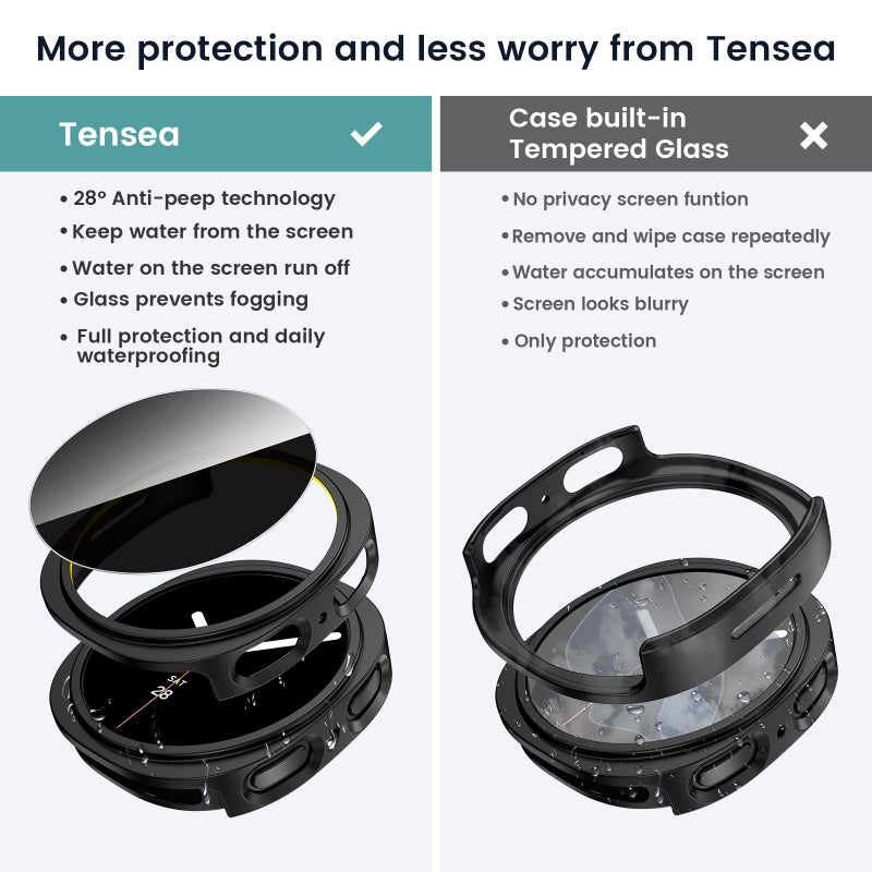 Tensea Multipack for Samsung Galaxy Watch 8 Screen Protector Case 44mm Accessories, Hard PC Bumper/HD Anti-Fog Tempered Glass Protective Film, Face Cover Set, Galaxy Watch 8 Case for Women Men - Image 4