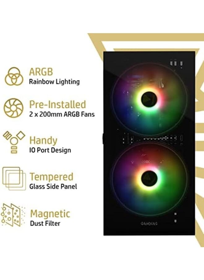 Black Mid Tower Cabinet Apollo E2 Elite Built In 2 Argb Fans Dust Filters Tool Free Installation Tempered Glass Panel Swing Door One Touch Rgb Lighting Control