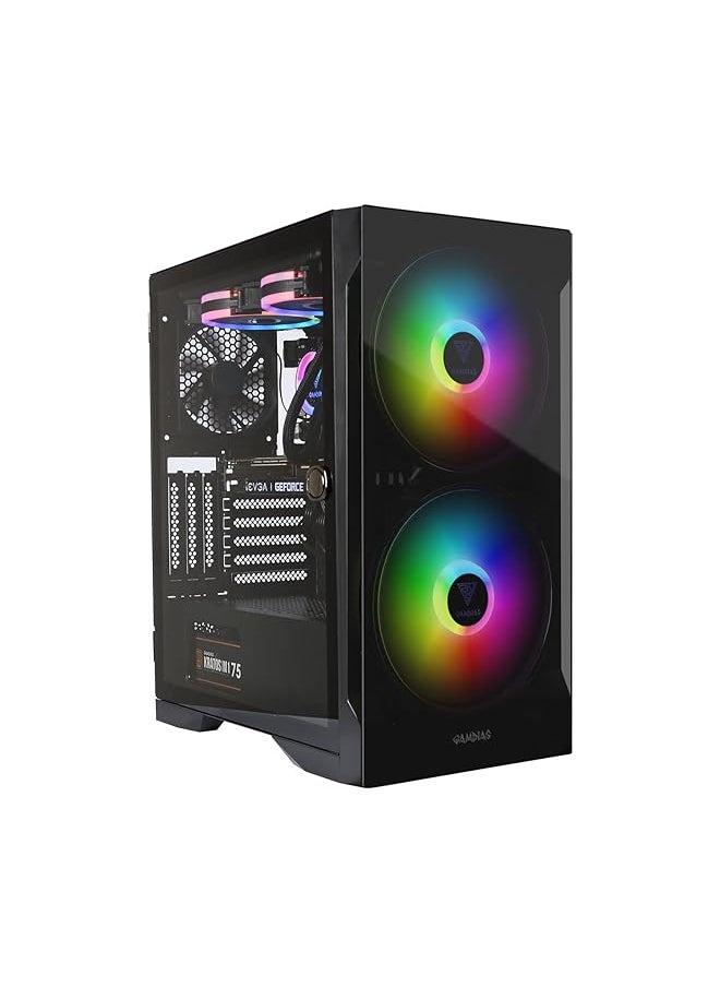 Black Mid Tower Cabinet Apollo E2 Elite Built In 2 Argb Fans Dust Filters Tool Free Installation Tempered Glass Panel Swing Door One Touch Rgb Lighting Control