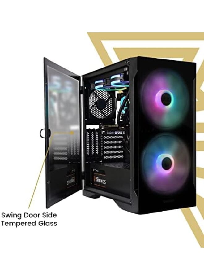 Black Mid Tower Cabinet Apollo E2 Elite Built In 2 Argb Fans Dust Filters Tool Free Installation Tempered Glass Panel Swing Door One Touch Rgb Lighting Control