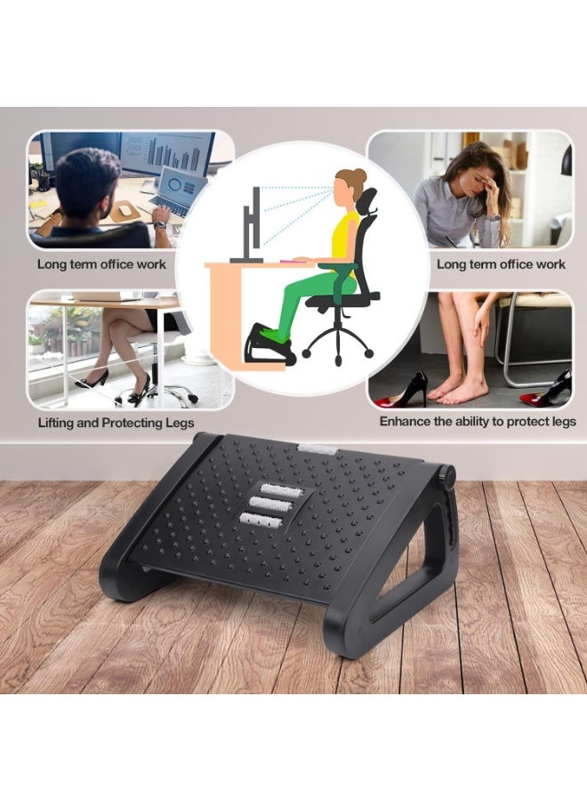 ZAMFA Ergonomic Adjustable Footrest for Under Desk with 6-Level Height Control, Foot Massage Texture & Roller, Non-Slip Base for Home, Office & School – Black - Image 5