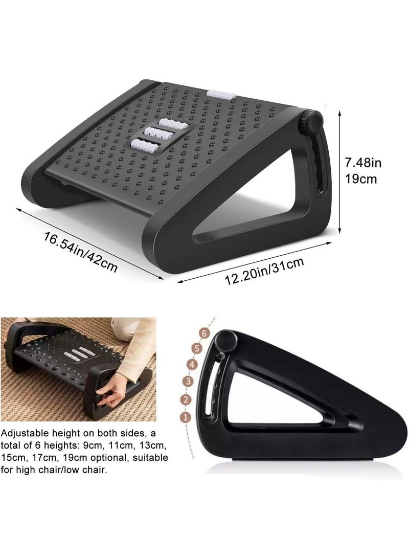 ZAMFA Ergonomic Adjustable Footrest for Under Desk with 6-Level Height Control, Foot Massage Texture & Roller, Non-Slip Base for Home, Office & School – Black - Image 2