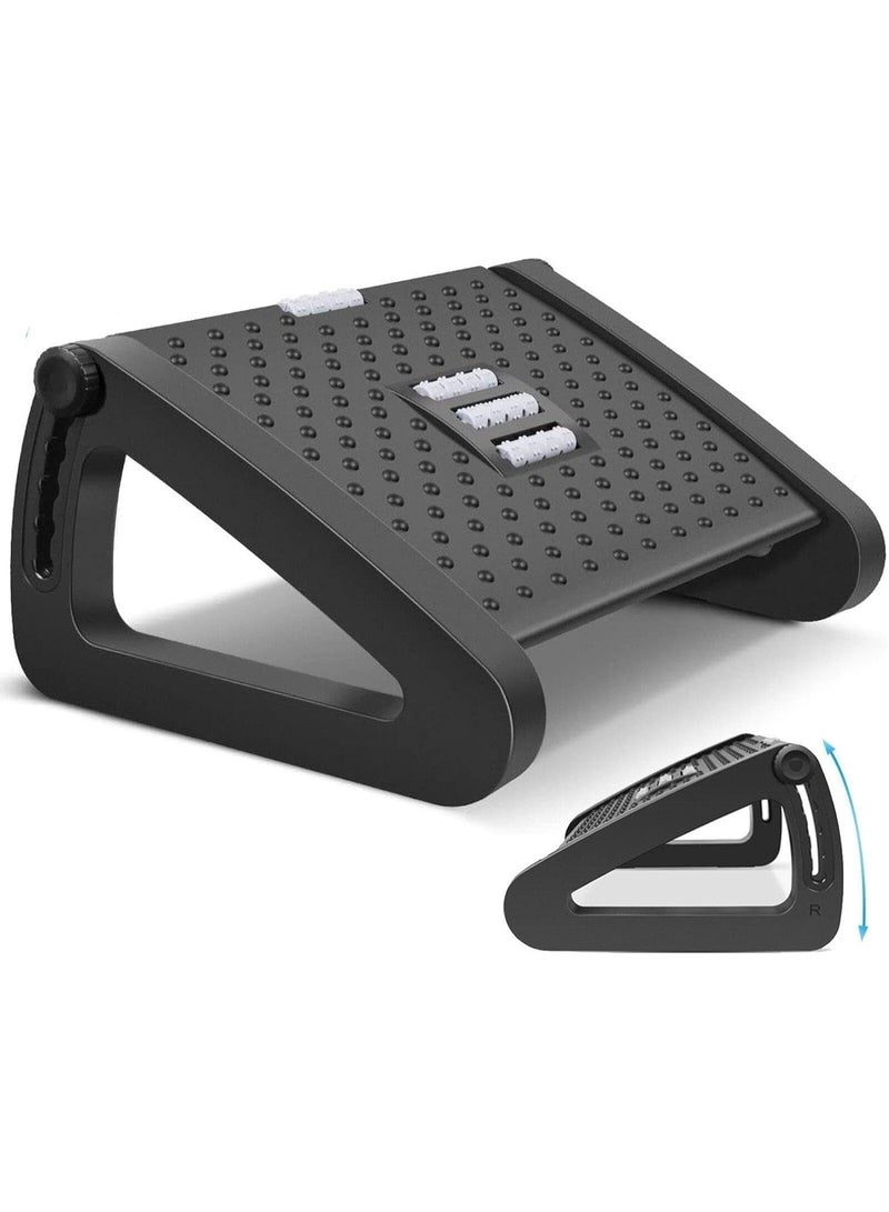 ZAMFA Ergonomic Adjustable Footrest for Under Desk with 6-Level Height Control, Foot Massage Texture & Roller, Non-Slip Base for Home, Office & School – Black - Image 1