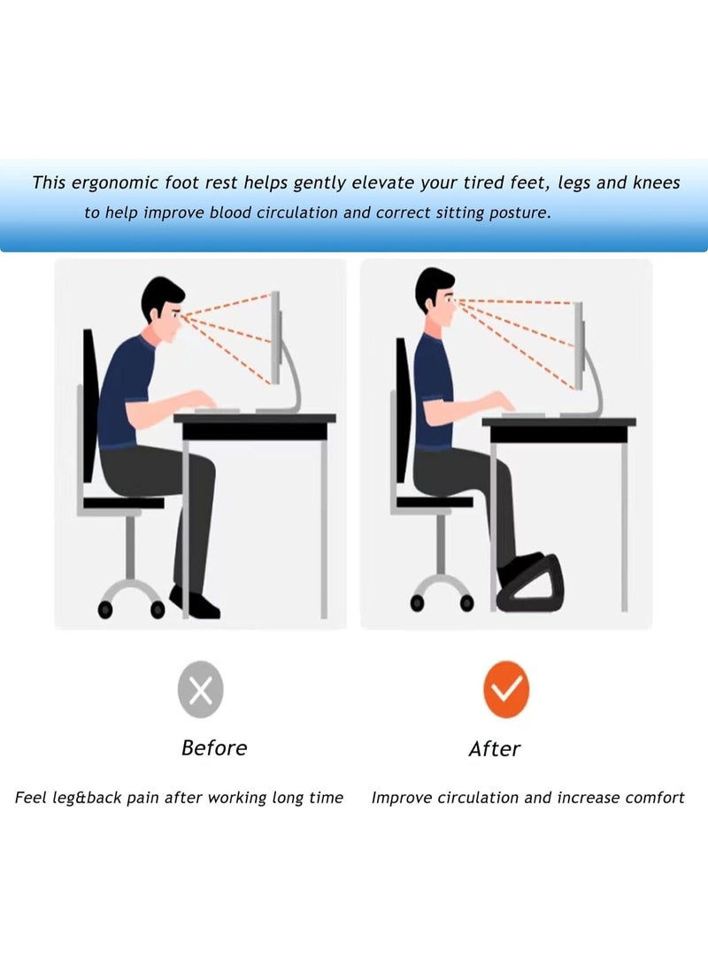 ZAMFA Ergonomic Adjustable Footrest for Under Desk with 6-Level Height Control, Foot Massage Texture & Roller, Non-Slip Base for Home, Office & School – Black - Image 4