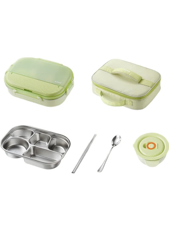 Supor 316L Stainless Steel Lunch Box, 5-Compartment Meal Tray With Soup Bowl, Large Capacity 1.5L, For Students And Office Workers, Smoky Willow Green - Image 3
