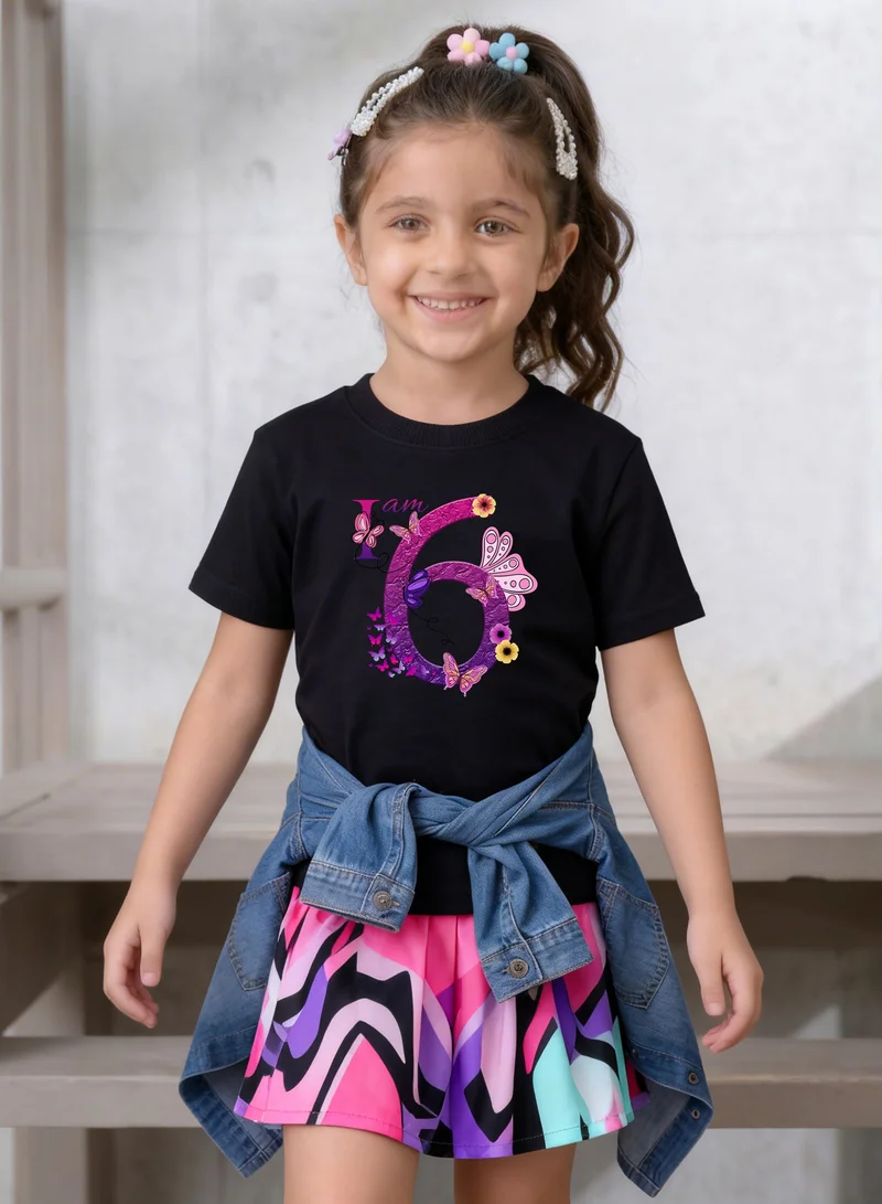 Funkaar Funkaar Birthday Girl, 6th Year Butterfly Birthday Graphic Print T-Shirt