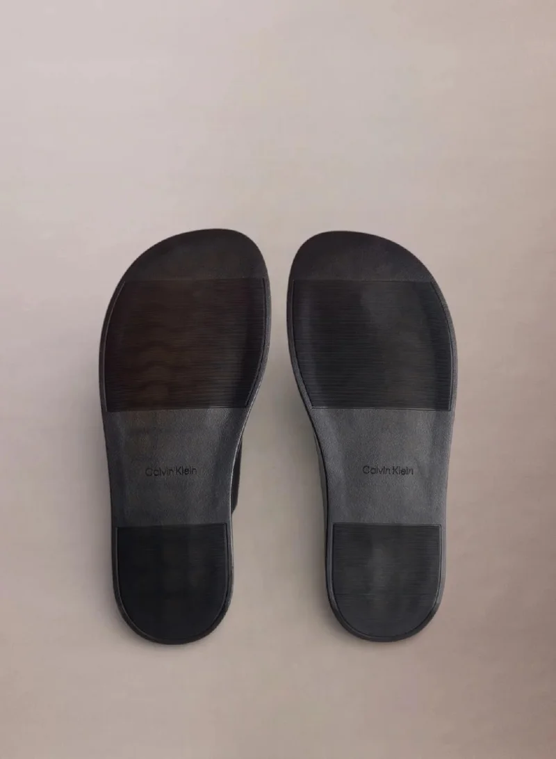Calvin Klein Triple Black Leather Double Strap Sandals for Men | Best Price UAE