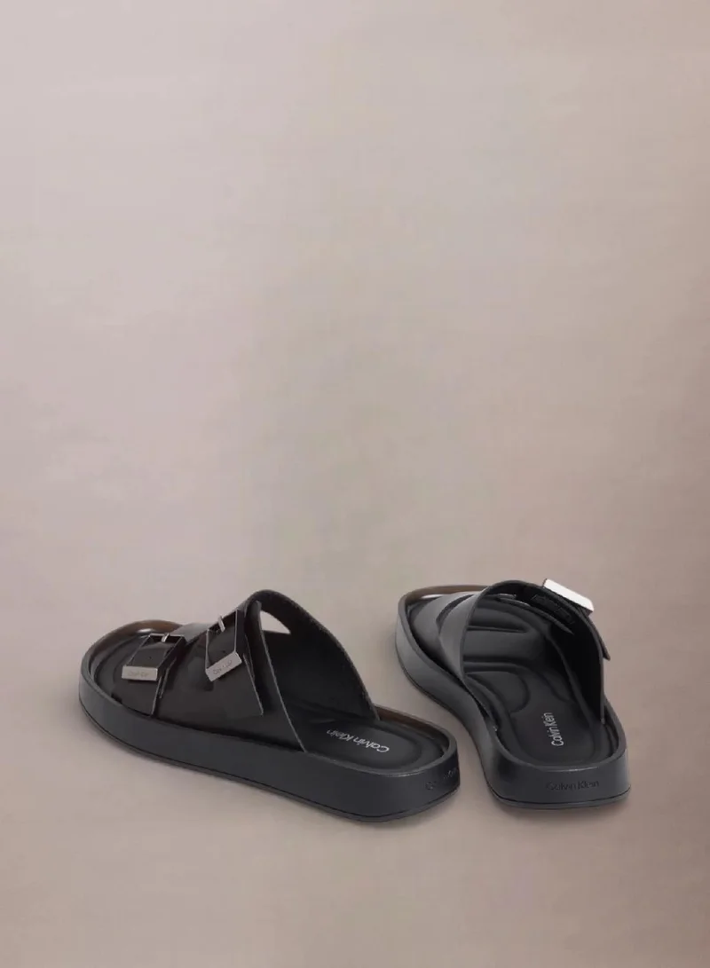 Calvin Klein Triple Black Leather Double Strap Sandals for Men | Best Price UAE