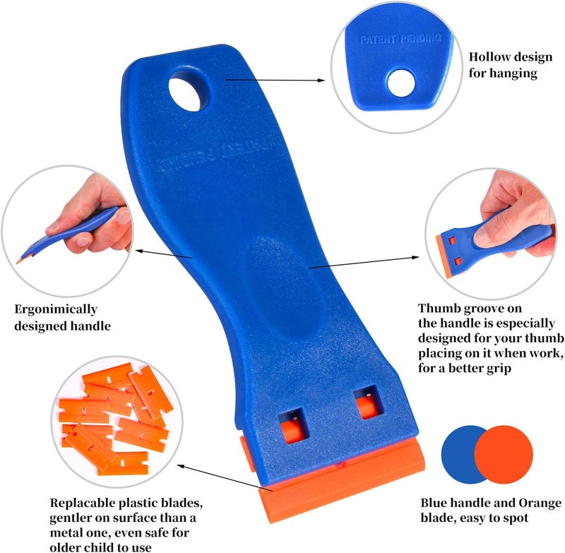 DEKEones Plastic Razor Blade Scraper, 2 Pack Razor Scraper with 120 Pcs Razor Blades for Removing Glue, Sticker, Decals, Tint from Car Window and Glass(Blue) - Image 2
