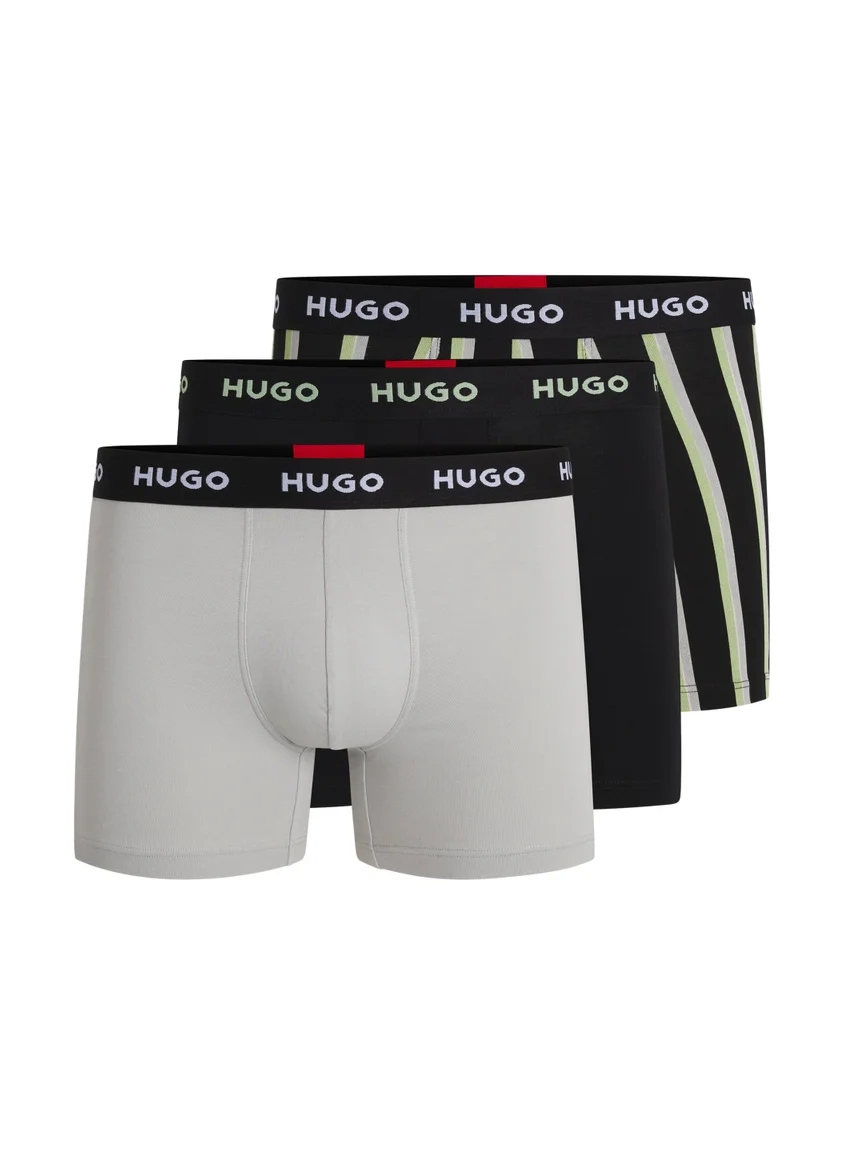 HUGO Three-pack of stretch-cotton boxer briefs with logos
