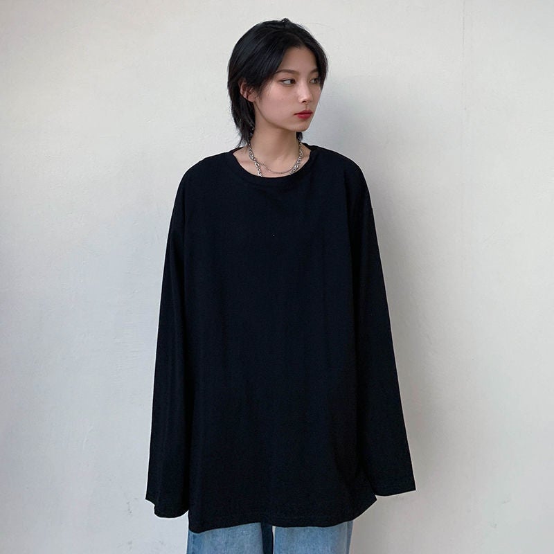 2025 White T-Shirt Long-Sleeved Female Student K-Style Loose Round Neck Versatile Pure Color Spring & Fall Bottoming Shirt Ins - Image 4