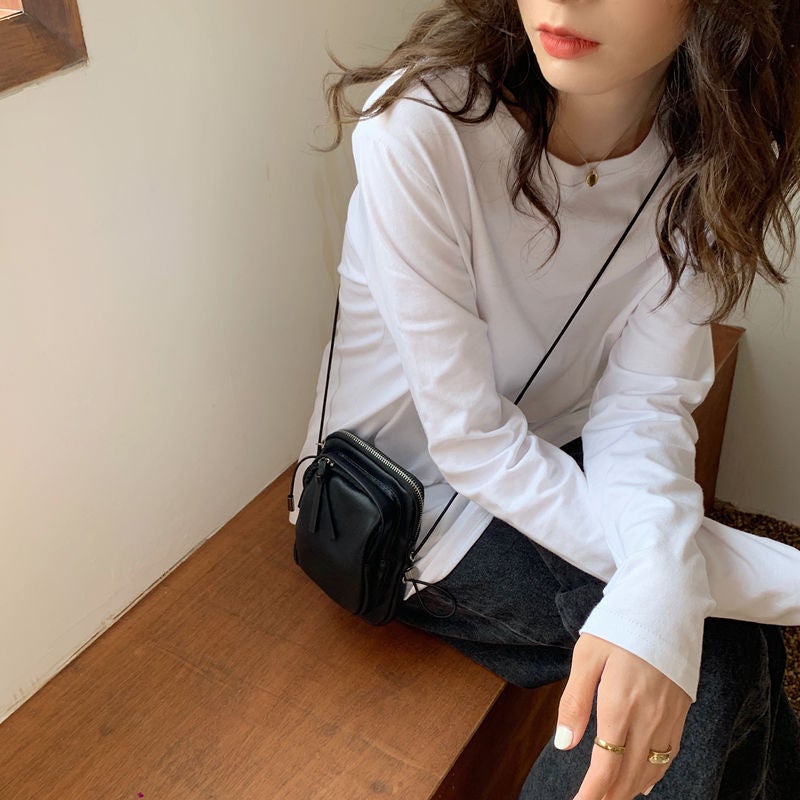 2025 White T-Shirt Long-Sleeved Female Student K-Style Loose Round Neck Versatile Pure Color Spring & Fall Bottoming Shirt Ins - Image 5