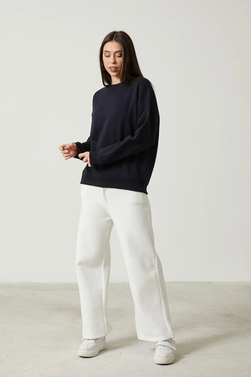 Twenty3 Women's Crew Neck Long Sleeve Basic 3 Thread Raised Sweatshirt