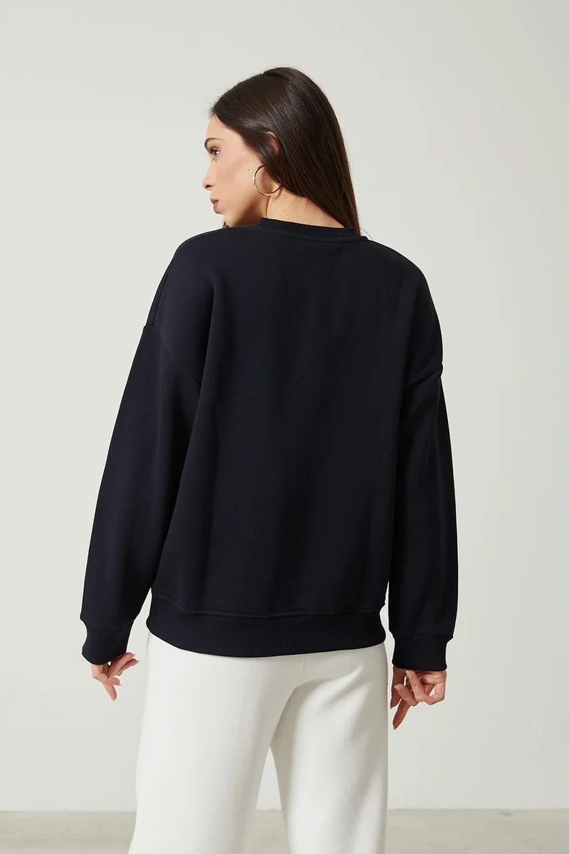 Twenty3 Women's Crew Neck Long Sleeve Basic 3 Thread Raised Sweatshirt