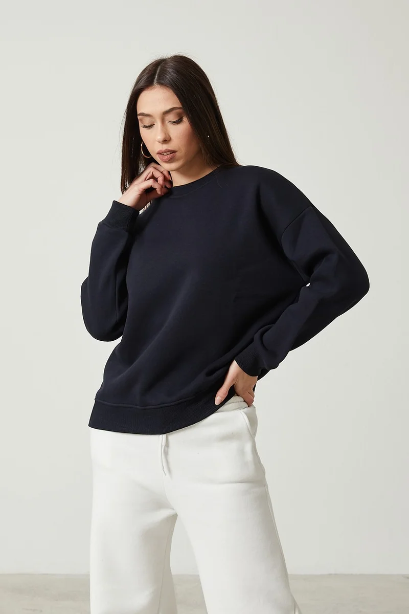 Twenty3 Women's Crew Neck Long Sleeve Basic 3 Thread Raised Sweatshirt