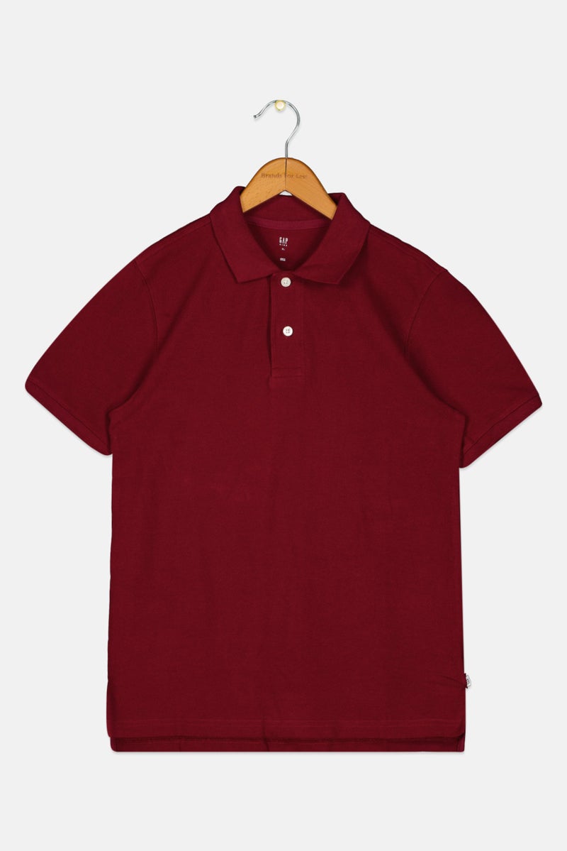 GAP Kids Boy Spread Collar Short Sleeve Plain Polo Shirt, Maroon  - Image 1