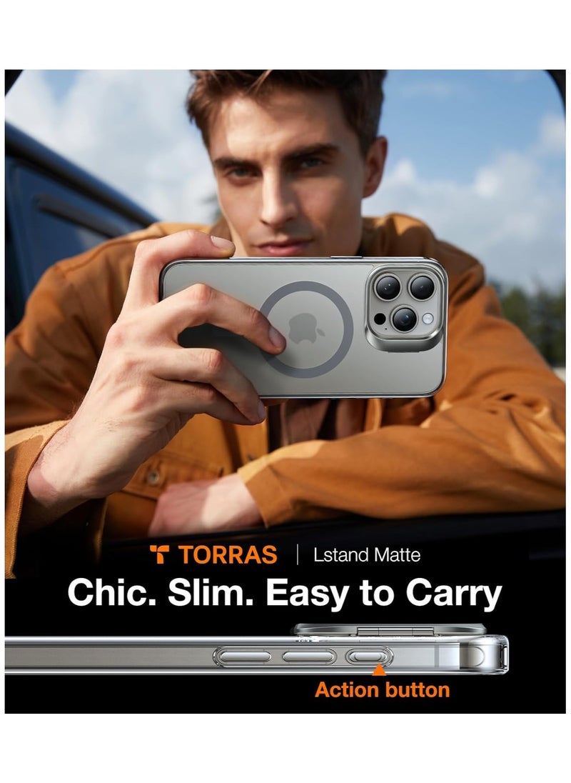 TORRAS - Magnetic for iPhone 15 Pro Max Case [Compatible with MagSafe] [Mil-Grade Protection][Built-in Invisible Stand] Slim Hard Back Soft Edge, Anti-Scratch, Clear Grey - Image 1