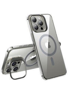 TORRAS Magnetic for iPhone 15 Pro Max Case [Compatible with MagSafe] [Mil-Grade Protection][Built-in Invisible Stand] Slim Hard Back Soft Edge, Anti-Scratch, Clear Grey  - Image 1