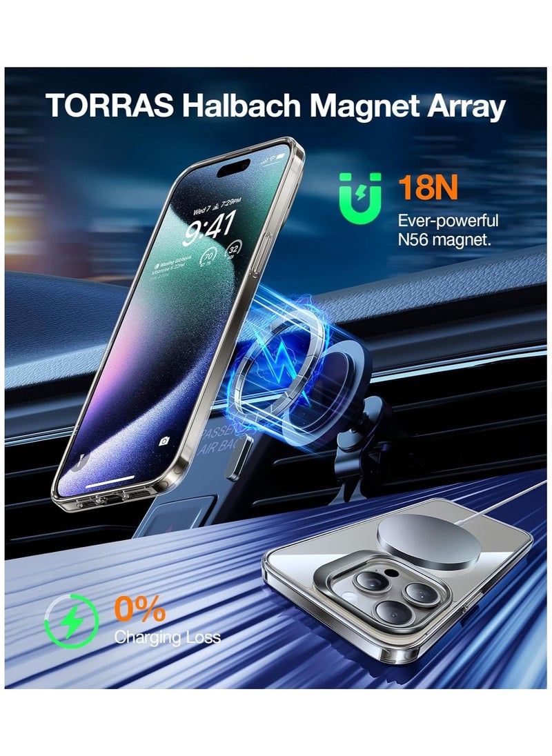 TORRAS - Magnetic for iPhone 15 Pro Max Case [Compatible with MagSafe] [Mil-Grade Protection][Built-in Invisible Stand] Slim Hard Back Soft Edge, Anti-Scratch, Clear Grey - Image 1
